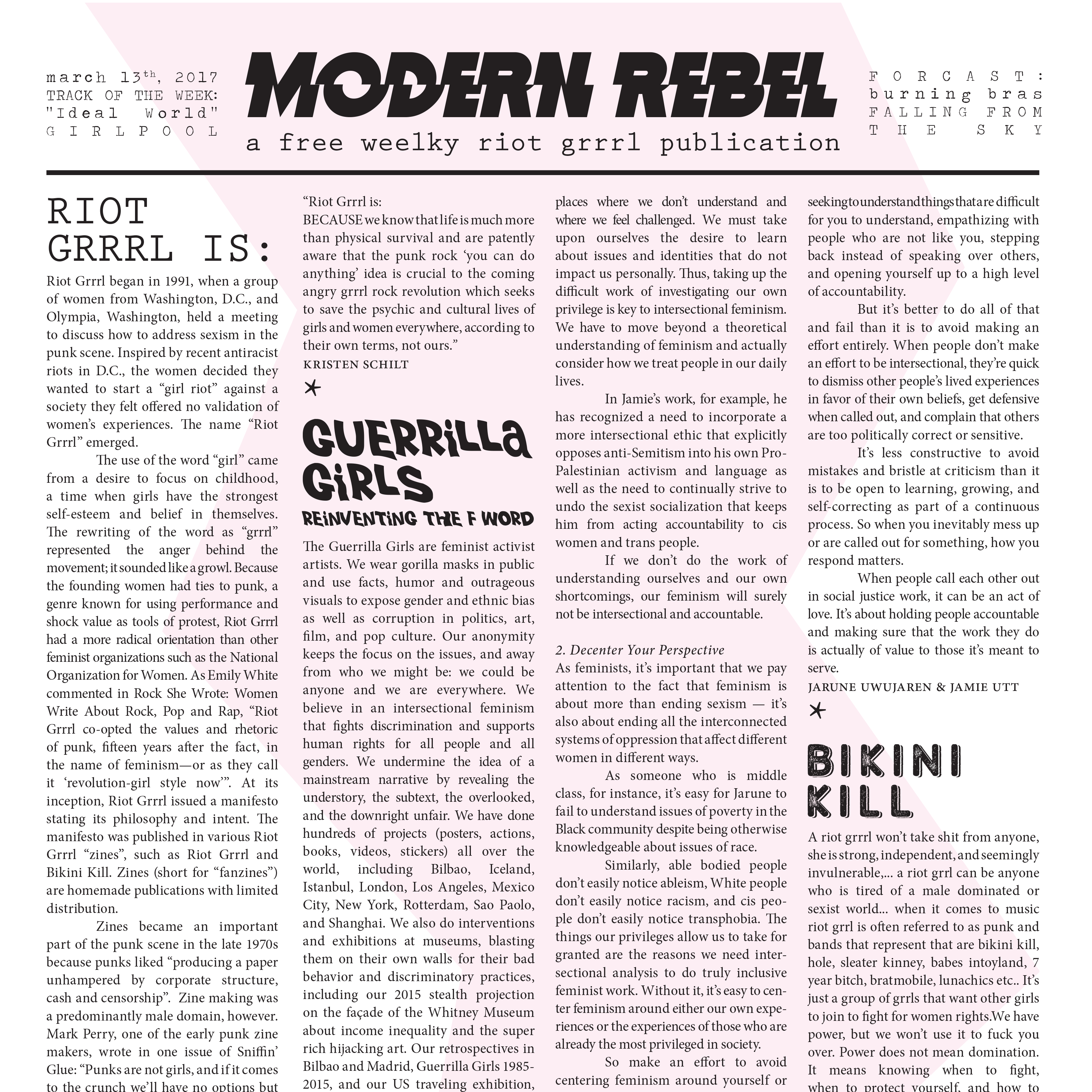 A riot grrrl newspaper created with InDesign for Typography class.